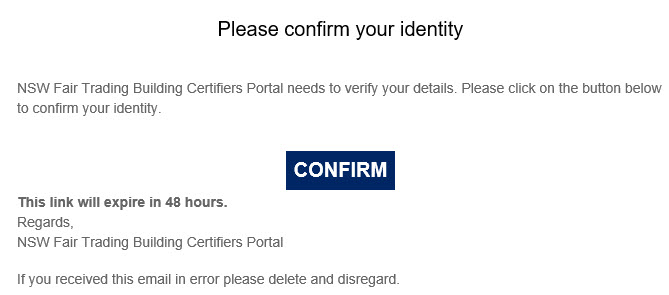 Building certifiers portal confirm identity