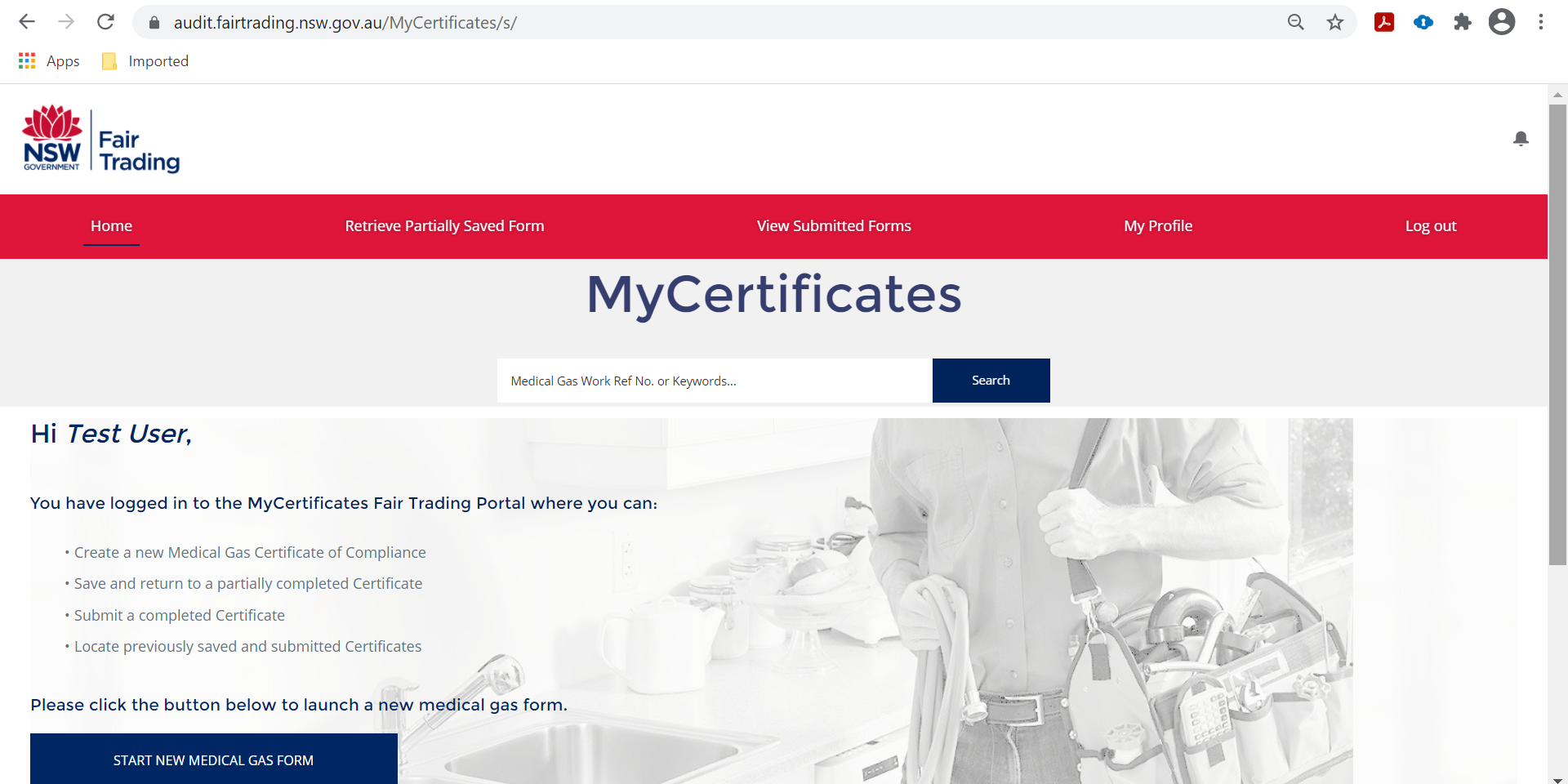 Image showing the MyCertificates login page