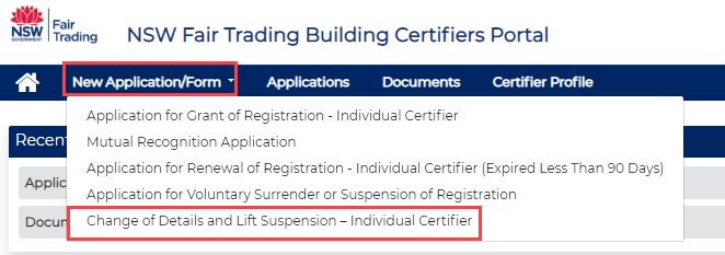 Image of building certifiers portal change of details application