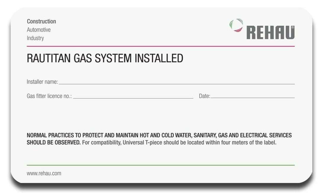 Image example of a Rautitan multilayer gas piping identification label 