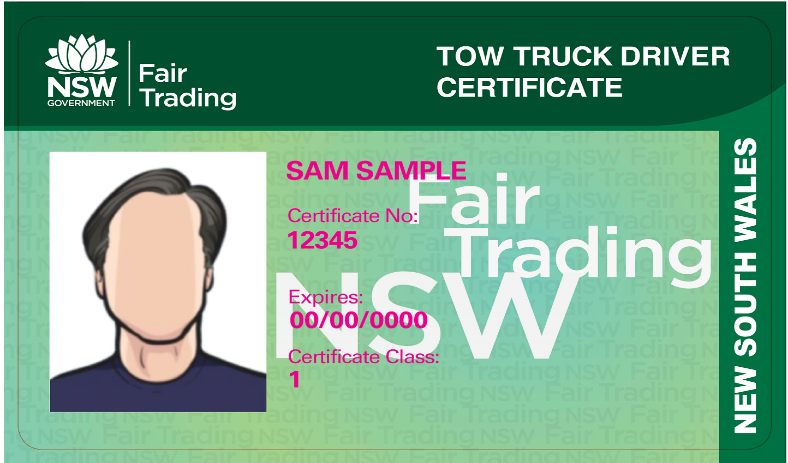 Example of tow truck driver certificate